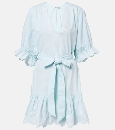 Juliet Dunn Embroidered Cotton Poplin Minidress In Blue
