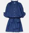Juliet Dunn Embroidered Cotton Poplin Minidress In Blue