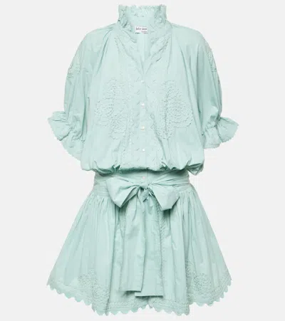 Juliet Dunn Embroidered Cotton Poplin Minidress In Sage