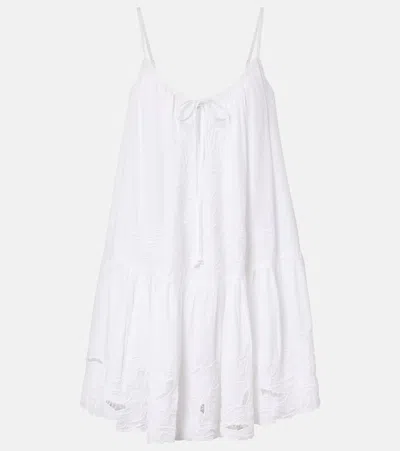 Juliet Dunn Embroidered Cotton Poplin Minidress In White