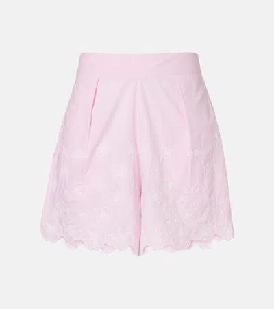 Juliet Dunn Embroidered Cotton Poplin Shorts In Pink
