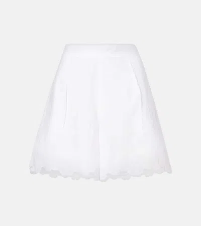 Juliet Dunn Embroidered Cotton Shorts In White