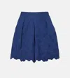 Juliet Dunn Embroidered Floral Cotton Poplin Shorts In Blue