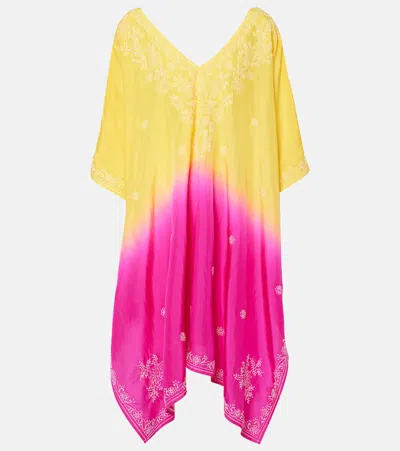 Juliet Dunn Embroidered Ombré Silk Kaftan In Multicoloured