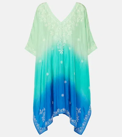 Juliet Dunn Embroidered Ombré Silk Kaftan In Multicoloured