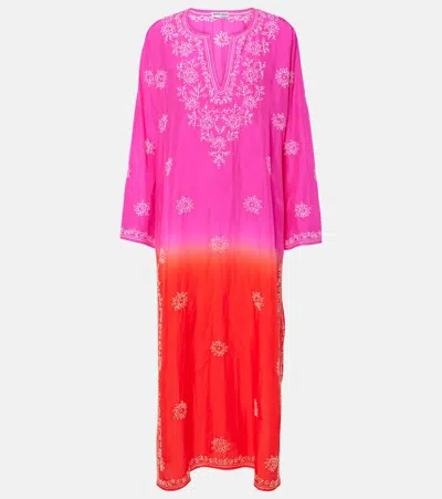 Juliet Dunn Embroidered Ombré Silk Kaftan In Pink