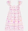 Juliet Dunn Embroidered Printed Cotton Minidress In White/fuchsia/ Mango/neon Pink