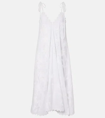 Juliet Dunn Embroidered Scalloped Cotton Midi Dress In White