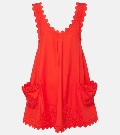 Juliet Dunn Embroidered Scalloped Cotton Minidress In Red