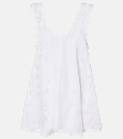 Juliet Dunn Embroidered Scalloped Cotton Minidress In White