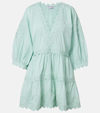 Juliet Dunn Embroidered Scalloped Cotton Poplin Minidress In Green