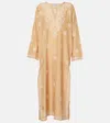 Juliet Dunn Embroidered Silk Kaftan In Gold
