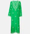 Juliet Dunn Embroidered Silk Kaftan In Green