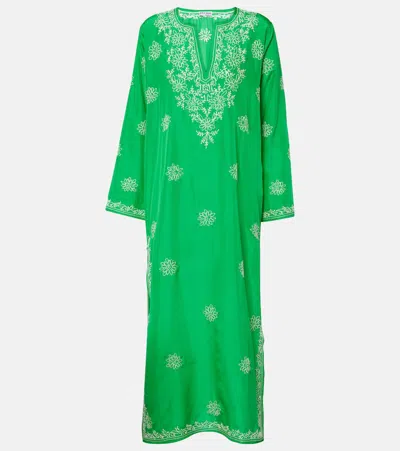Juliet Dunn Embroidered Silk Kaftan In Green