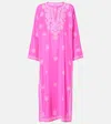 Juliet Dunn Embroidered Silk Kaftan In Pink