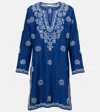 Juliet Dunn Embroidered Silk Tunic In Blue