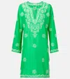 Juliet Dunn Embroidered Silk Tunic In Green