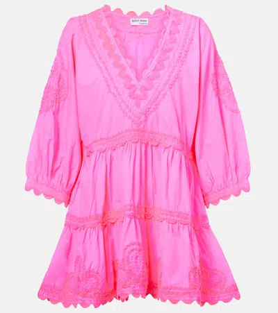 Juliet Dunn Embroidered Tiered Cotton Poplin Minidress In Pink