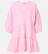 Juliet Dunn Embroidered Tiered Cotton Poplin Minidress In Pink