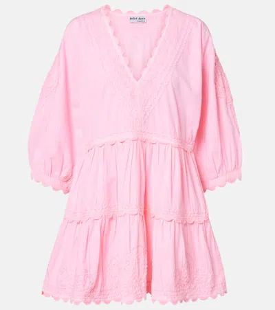 Juliet Dunn Embroidered Tiered Cotton Poplin Minidress In Pink