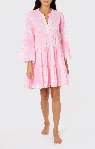 Juliet Dunn Flared Sleeve Dress In Palladio Print Lipstick