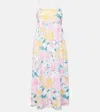 Juliet Dunn Floral Cotton And Linen Midi Dress In Multicoloured