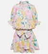 Juliet Dunn Floral Cotton And Linen Minidress In Multicoloured