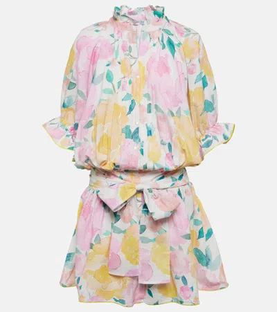 Juliet Dunn Floral Cotton And Linen Minidress In Multicoloured