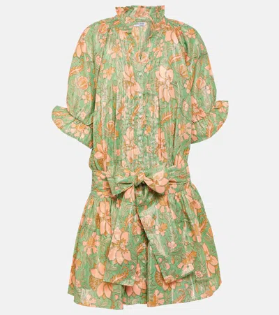 Juliet Dunn Floral Cotton-blend Lamé Minidress In Green