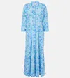 Juliet Dunn Floral Cotton Maxi Dress In Blue