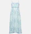 Juliet Dunn Floral Cotton Midi Dress In Blue