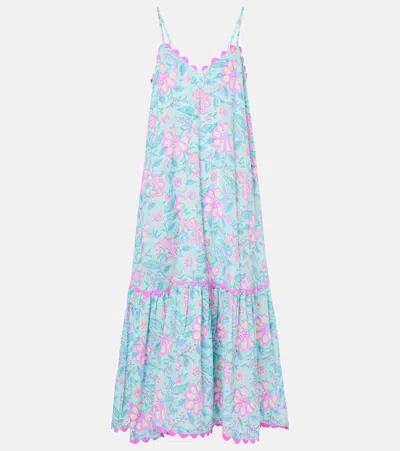 Juliet Dunn Floral Cotton Midi Dress In Multicoloured