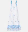 Juliet Dunn Floral Cotton Midi Dress In White/ R.blue