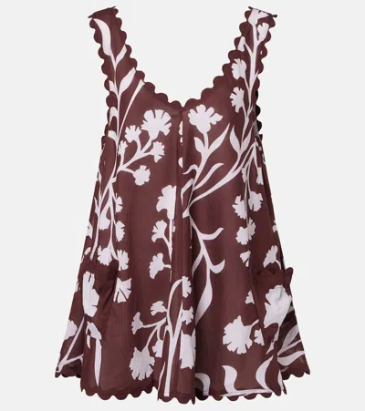 Juliet Dunn Floral Cotton Minidress In Burgundy