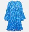 Juliet Dunn Floral Cotton Minidress In Sapphire/silver