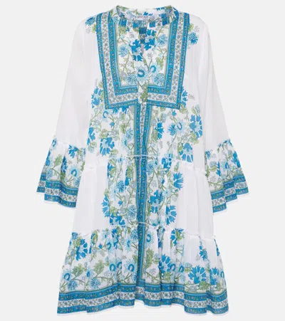 Juliet Dunn Floral Cotton Minidress In White/r.blue/aqua