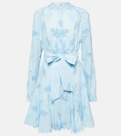 Juliet Dunn Floral Cotton Shirt Dress In Pale Blue