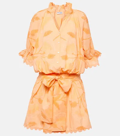 Juliet Dunn Floral Cotton Shirt Dress In Peach