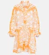 Juliet Dunn Floral Embroidered Cotton Minidress In Apricot