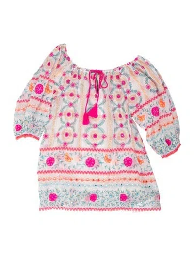 Pre-owned Juliet Dunn Floral Print Embroidered Accent Cover-up W/ Tags In Multi