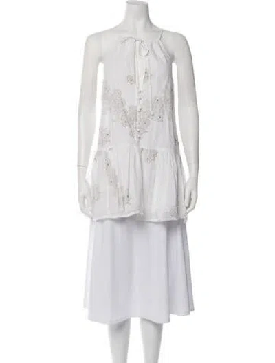 Pre-owned Juliet Dunn Floral Print Halterneck Blouse In White