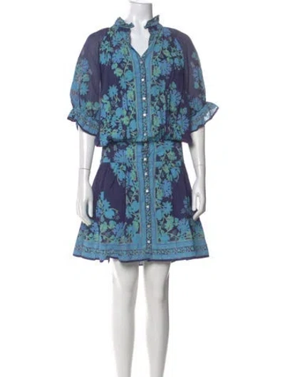 Pre-owned Juliet Dunn Floral Print Knee-length Dress In Blue
