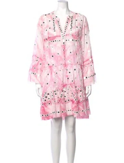 Pre-owned Juliet Dunn Floral Print Knee-length Dress In Pink