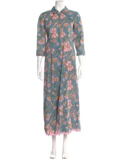 Pre-owned Juliet Dunn Floral Print Long Dress In Blue