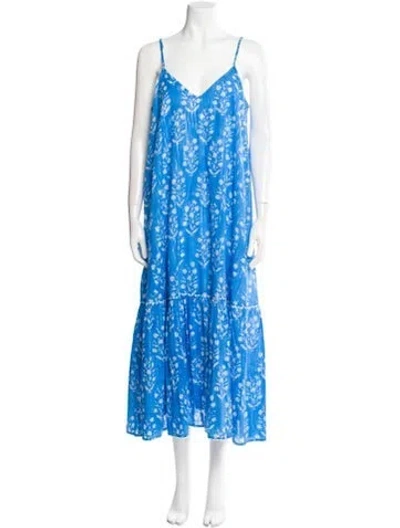 Pre-owned Juliet Dunn Floral Print Long Dress In Blue