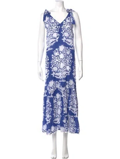 Pre-owned Juliet Dunn Floral Print Long Dress In Blue
