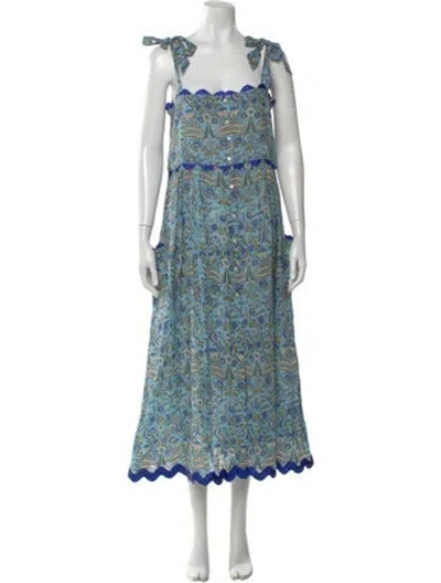 Pre-owned Juliet Dunn Floral Print Long Dress In Blue