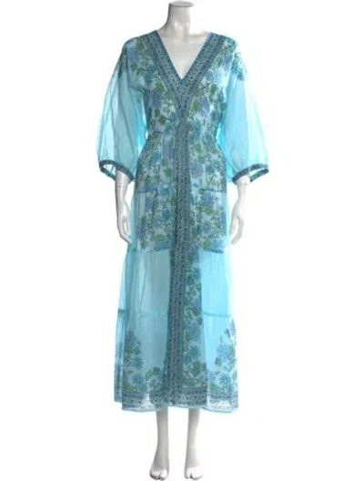 Pre-owned Juliet Dunn Floral Print Long Dress In Blue