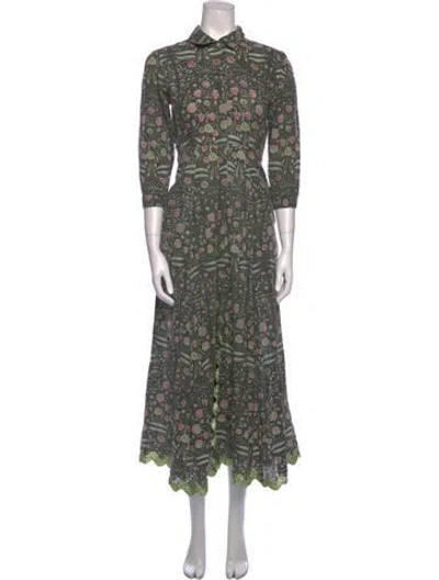 Pre-owned Juliet Dunn Floral Print Long Dress In Green