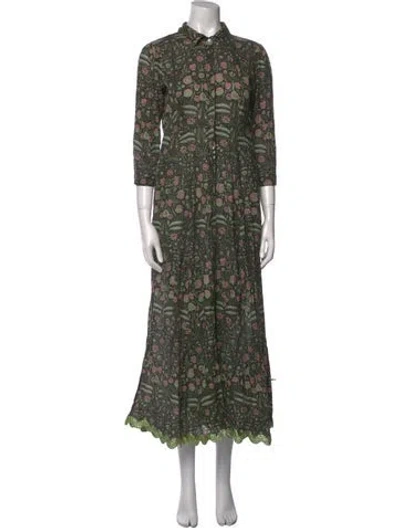 Pre-owned Juliet Dunn Floral Print Long Dress In Green